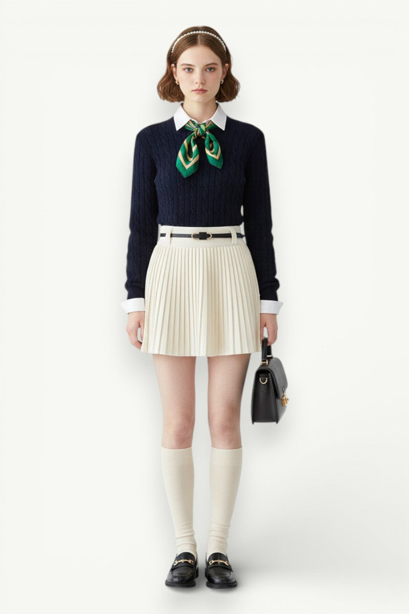 Korean High-Waist A-Line Knit Mini Skirt