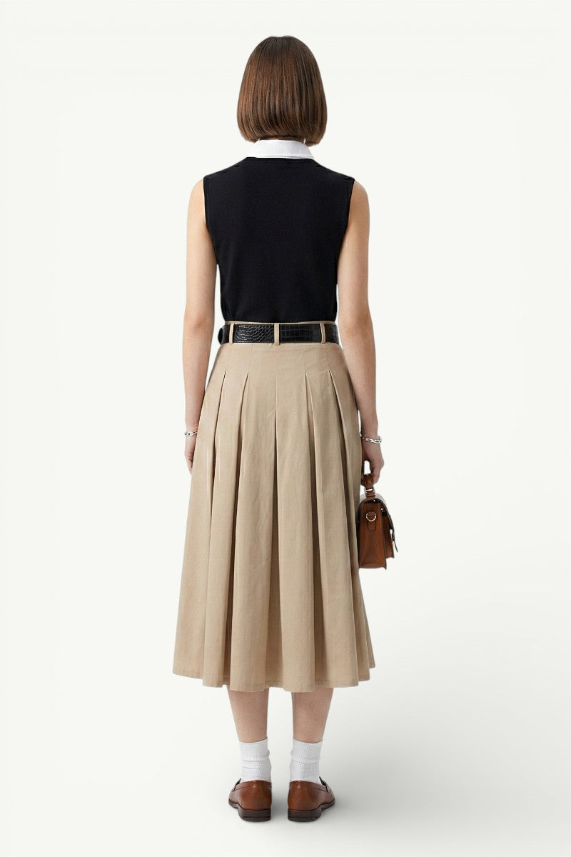 Sleeveless Pleated Midi Dress with Belt