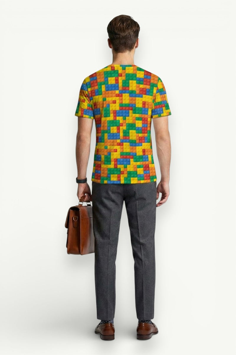 Retro 3D Puzzle Print T-Shirt