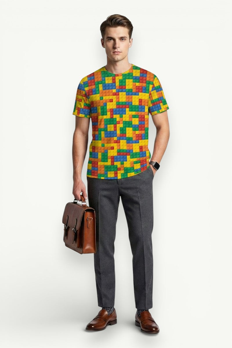 Retro 3D Puzzle Print T-Shirt