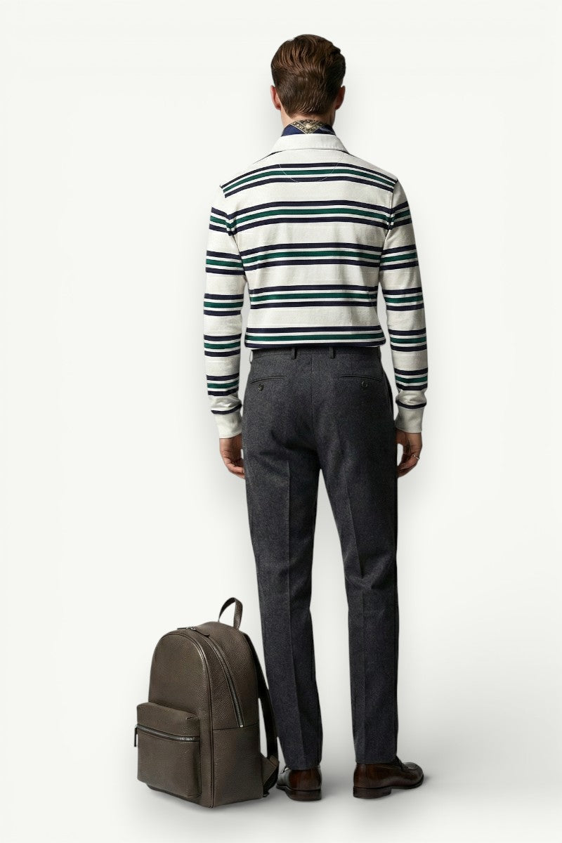 Striped Long-Sleeve Polo Shirt
