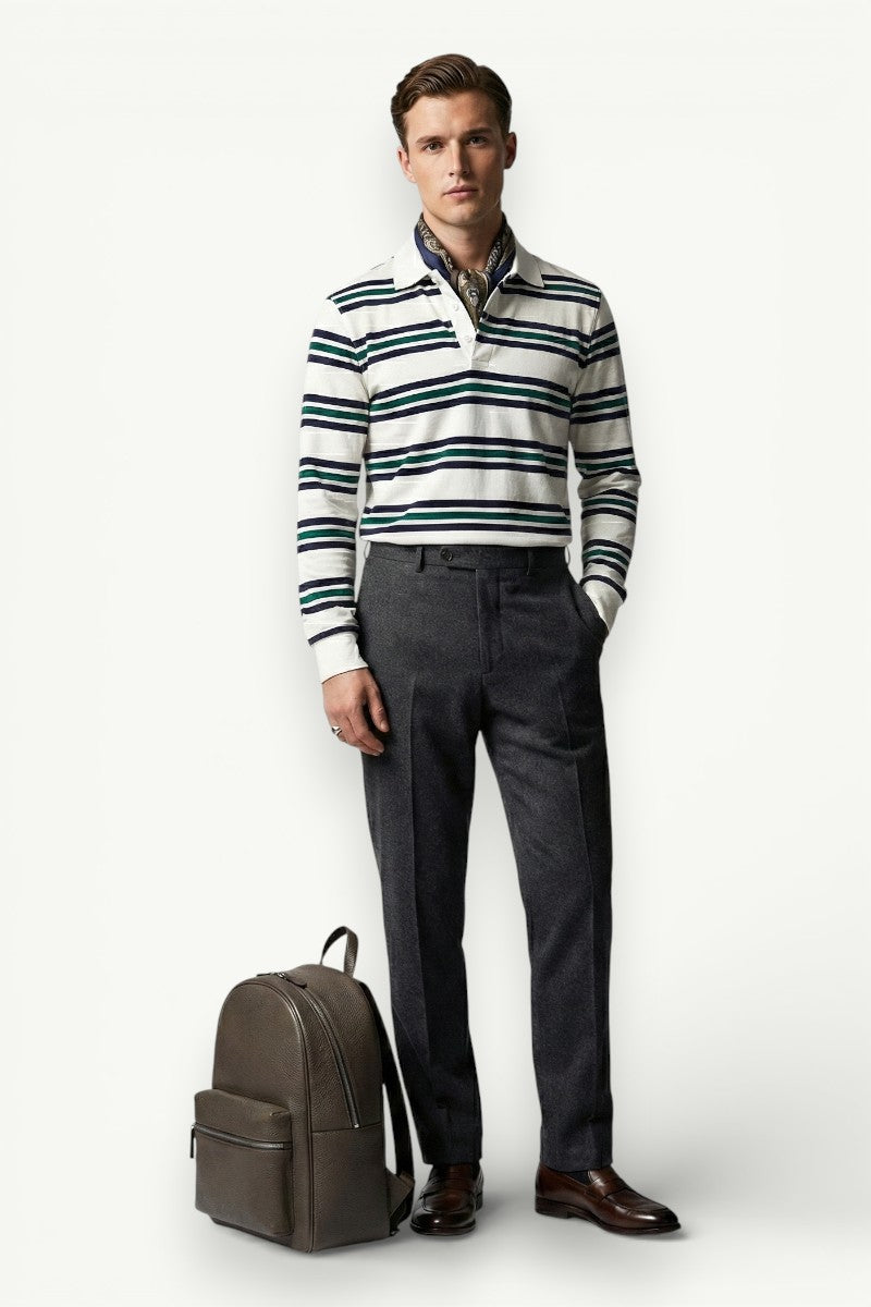 Striped Long-Sleeve Polo Shirt