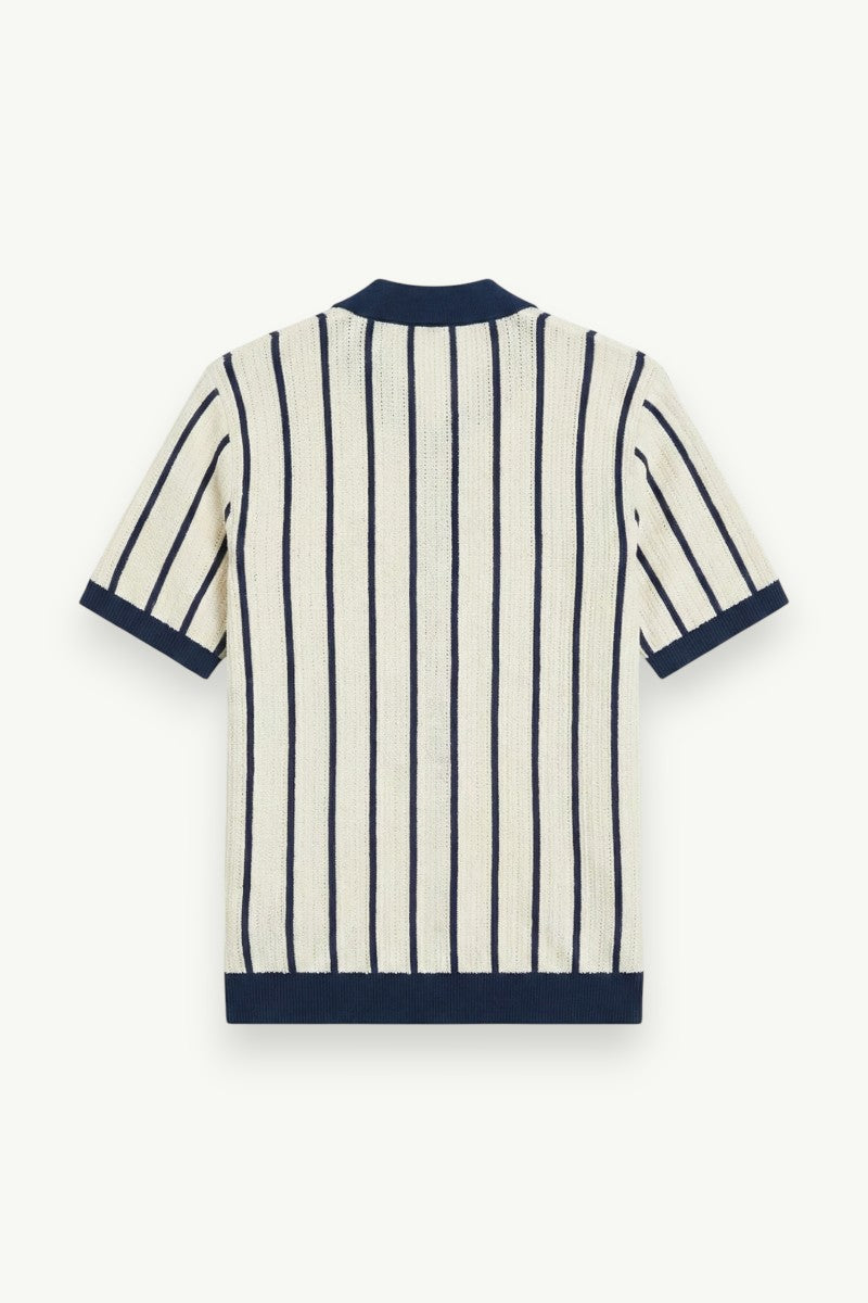 Striped Knit Patchwork Polo Shirt