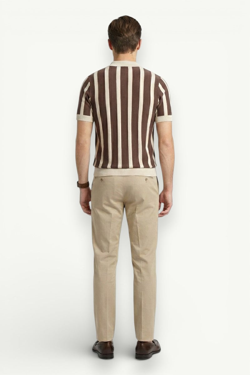 Patchwork Knitted Zip Polo Shirt