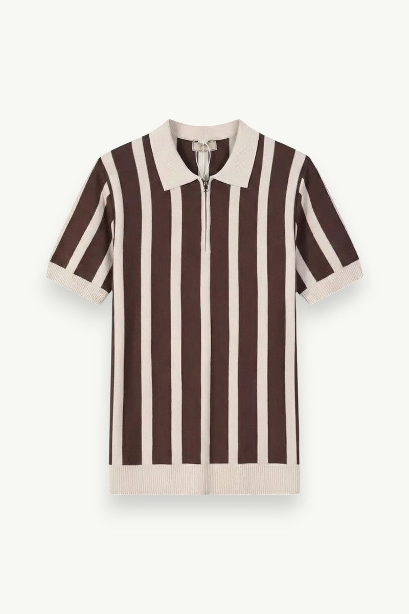 Patchwork Knitted Zip Polo Shirt