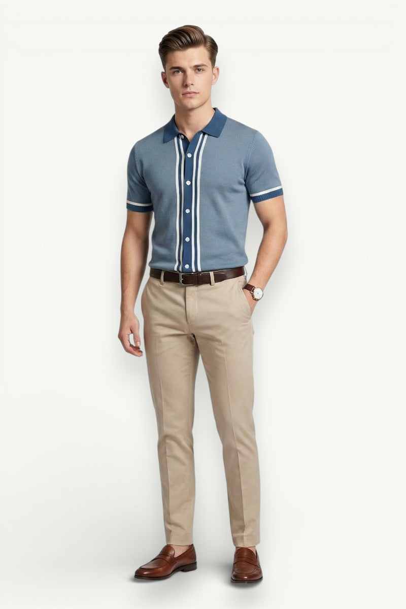 Knit Short-Sleeve Polo Cardigan