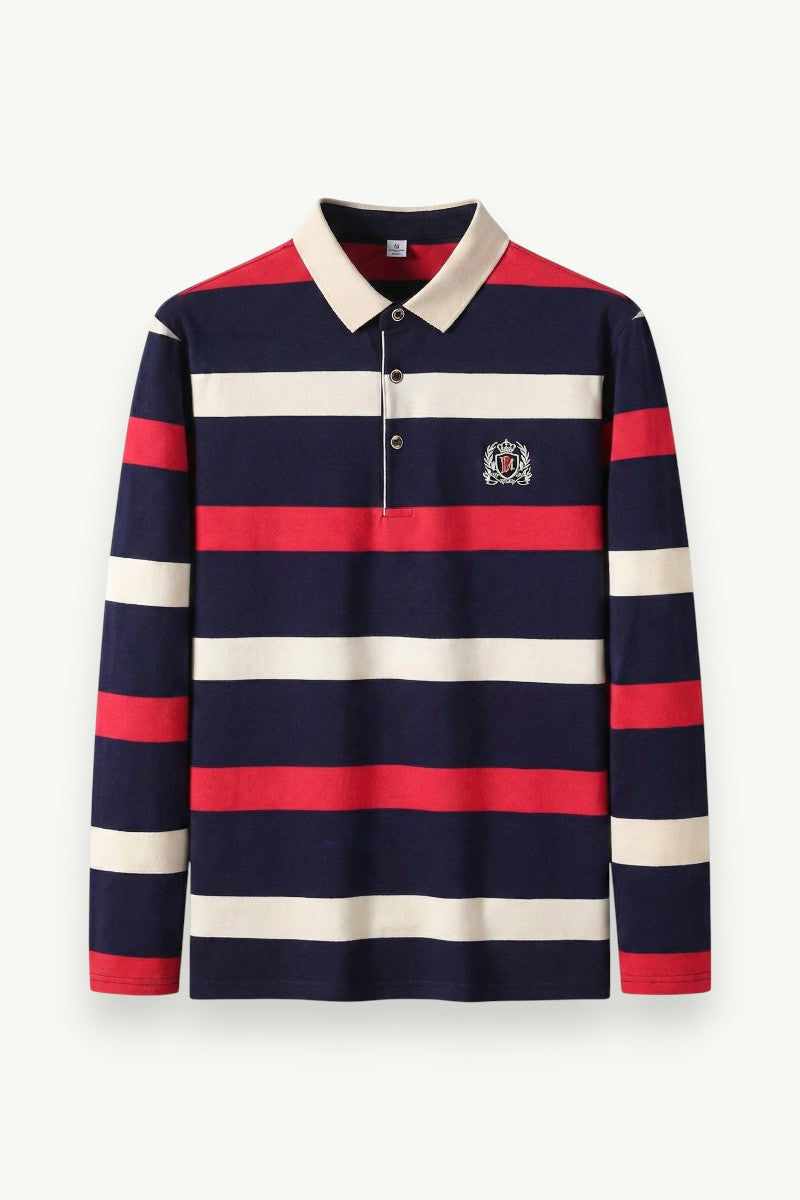 Striped Long-Sleeve Polo Shirt