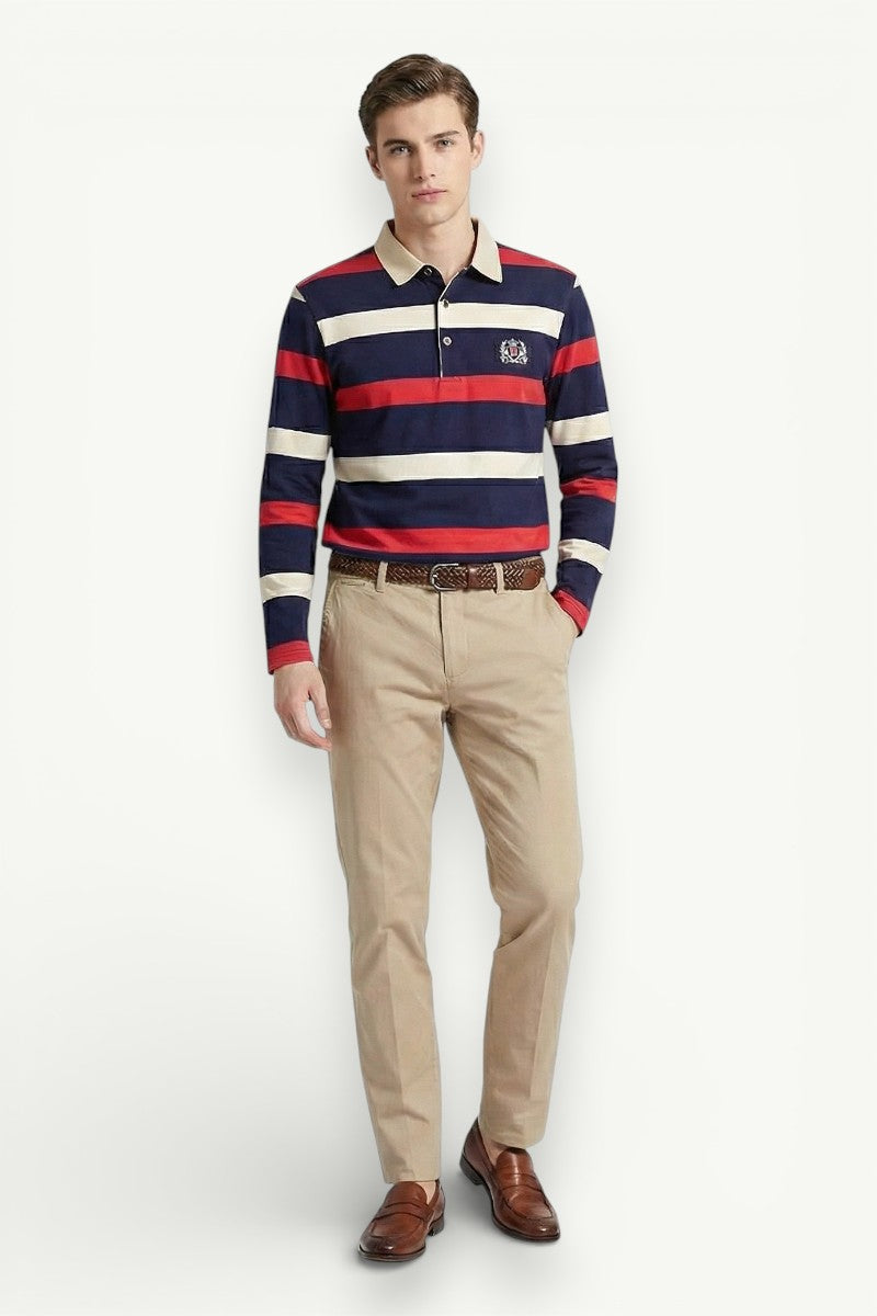 Striped Long-Sleeve Polo Shirt