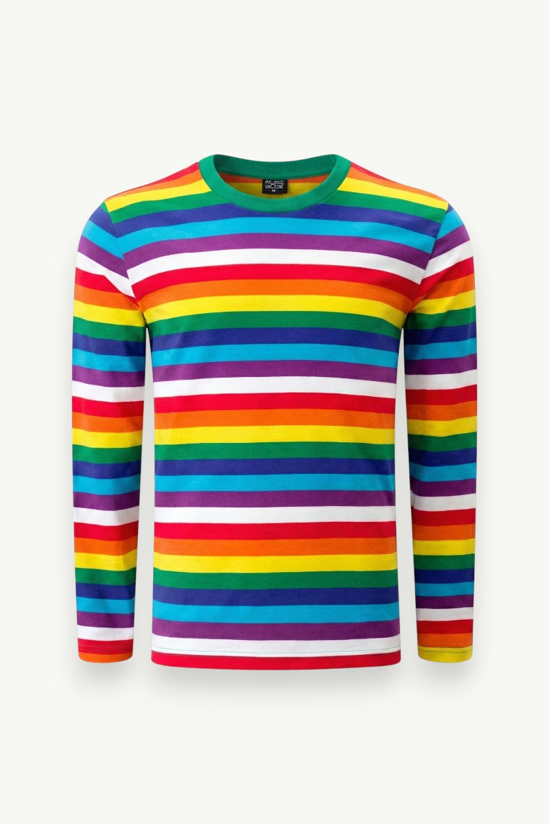 Contrast Stripe 3D Print Long-Sleeve T-Shirt