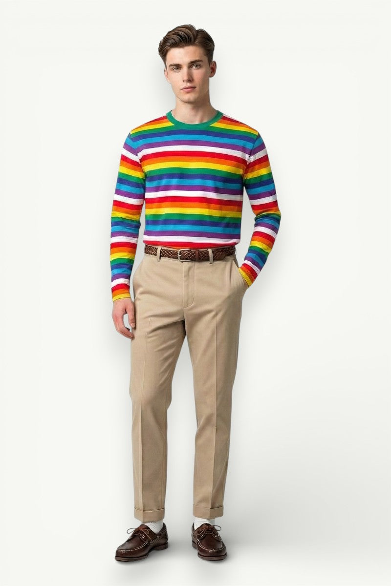 Contrast Stripe 3D Print Long-Sleeve T-Shirt