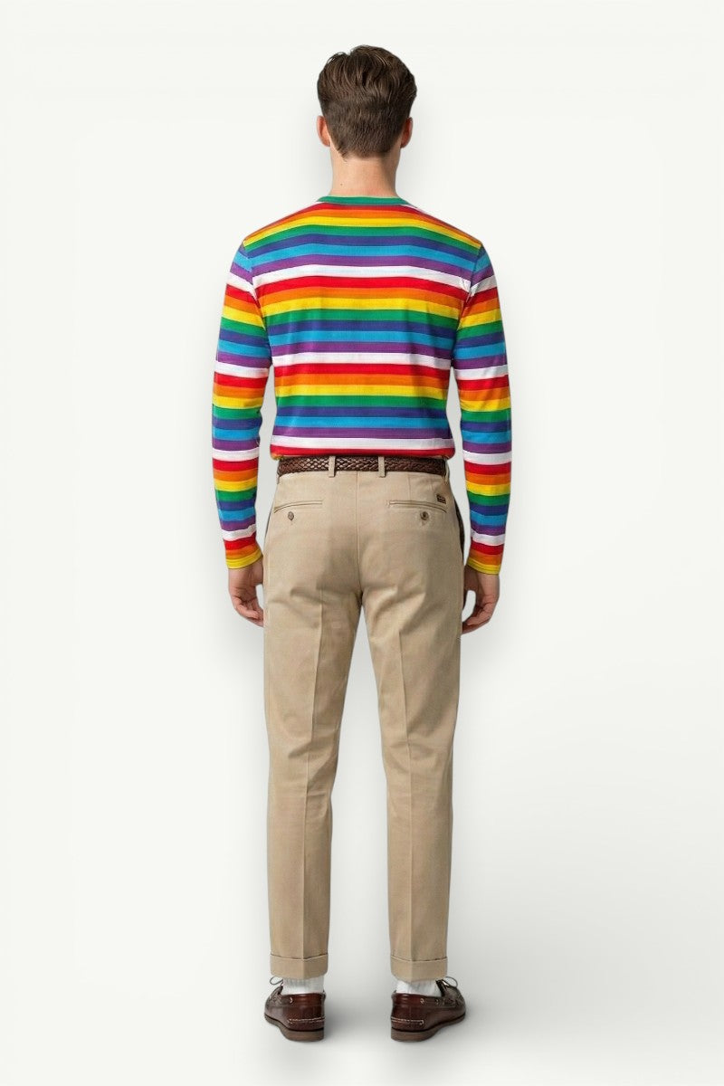 Contrast Stripe 3D Print Long-Sleeve T-Shirt