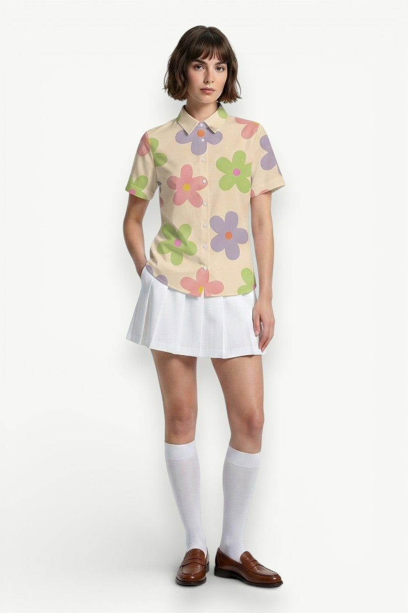 Floral Short-Sleeve Lapel Shirt