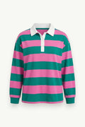 Loose Striped Long-Sleeve Polo Shirt