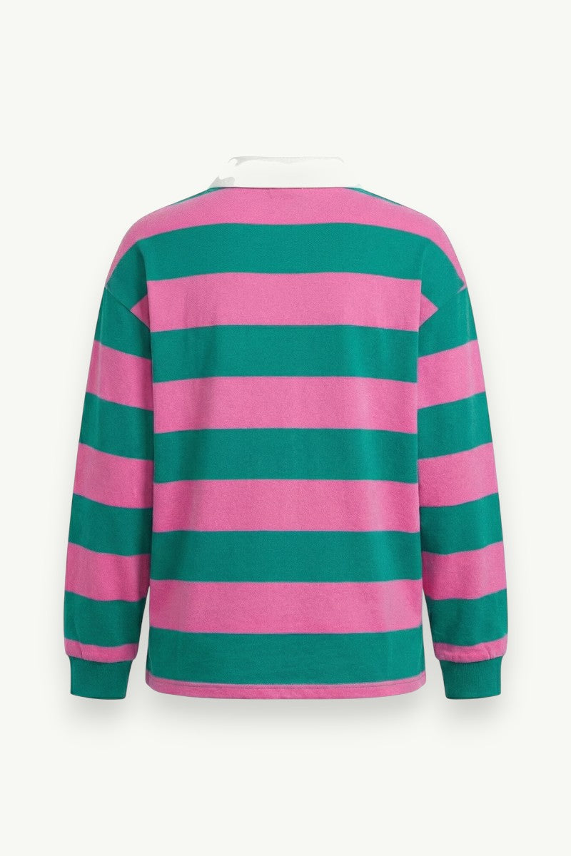 Loose Striped Long-Sleeve Polo Shirt
