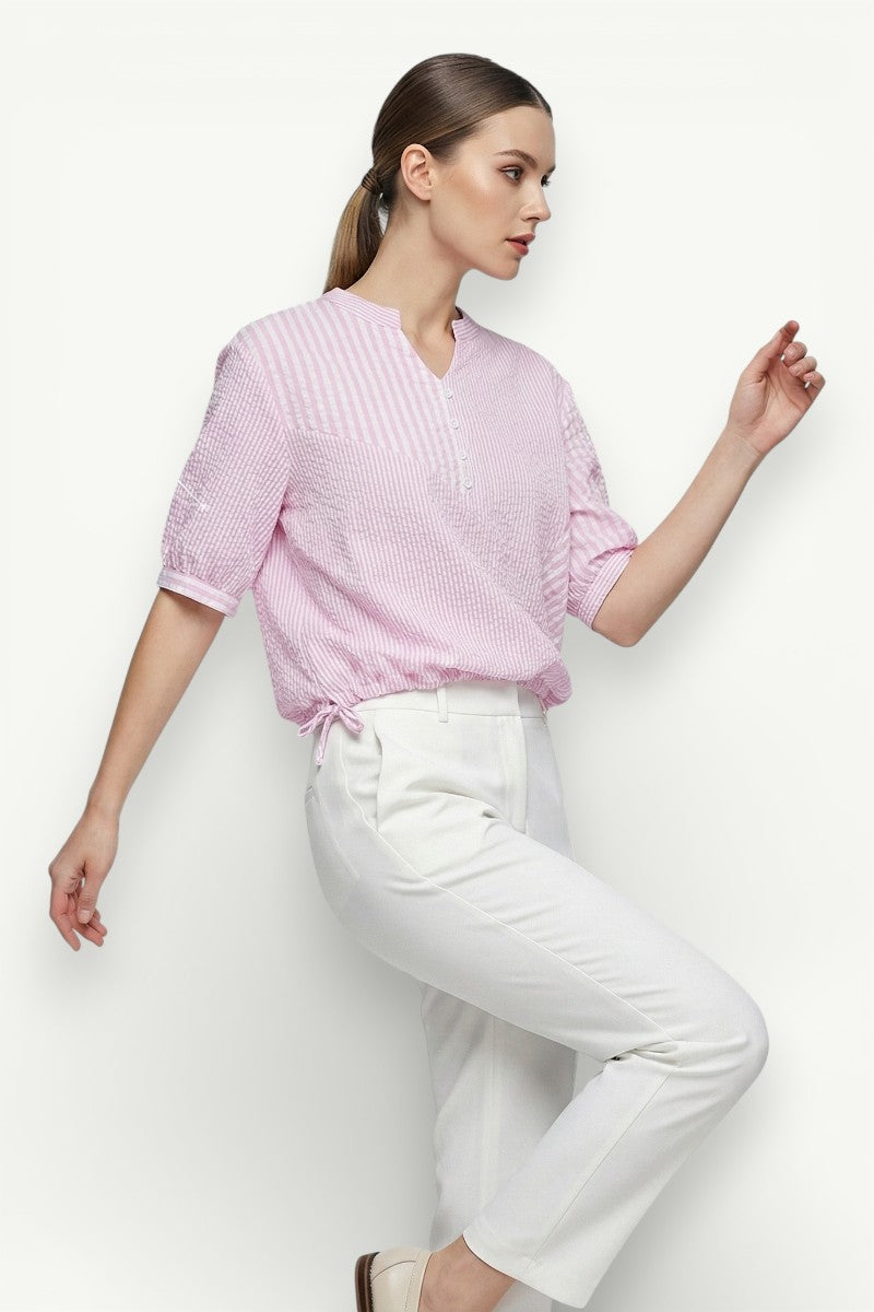Elegant Striped V-Neck Work Blouse