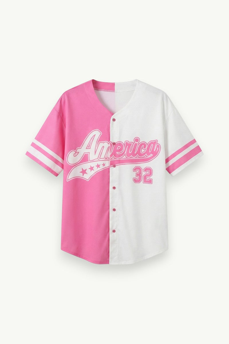 Oversized Graphic Button-Up Baseball Shirt