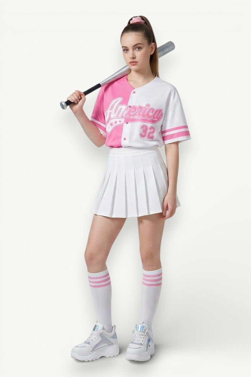 Oversized Graphic Button-Up Baseball Shirt
