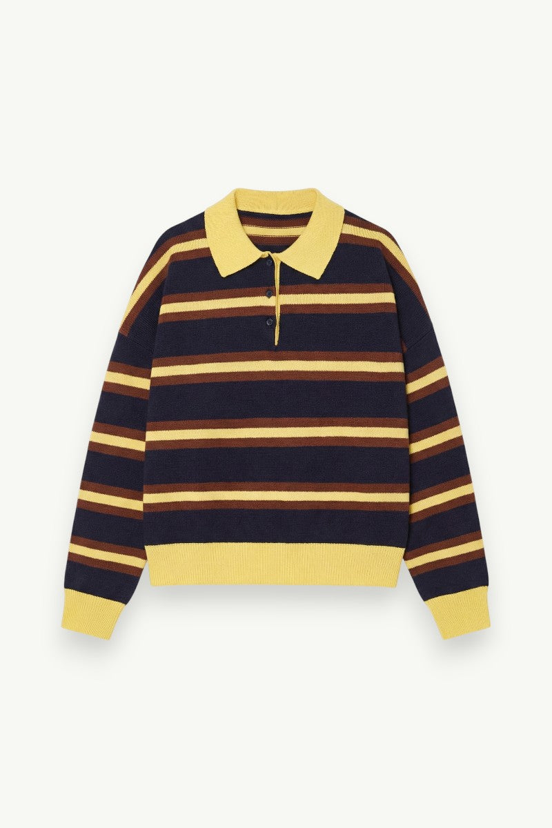 Striped Knit Polo Sweater