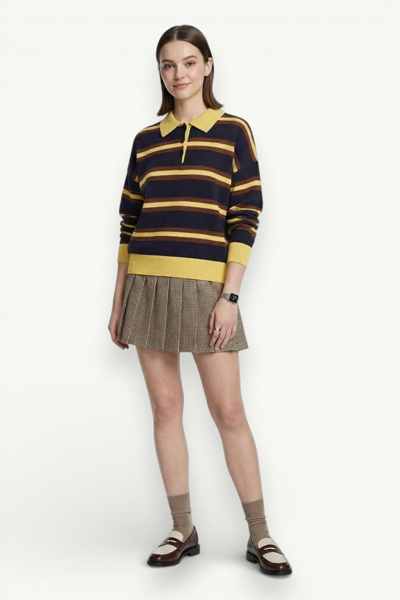 Striped Knit Polo Sweater