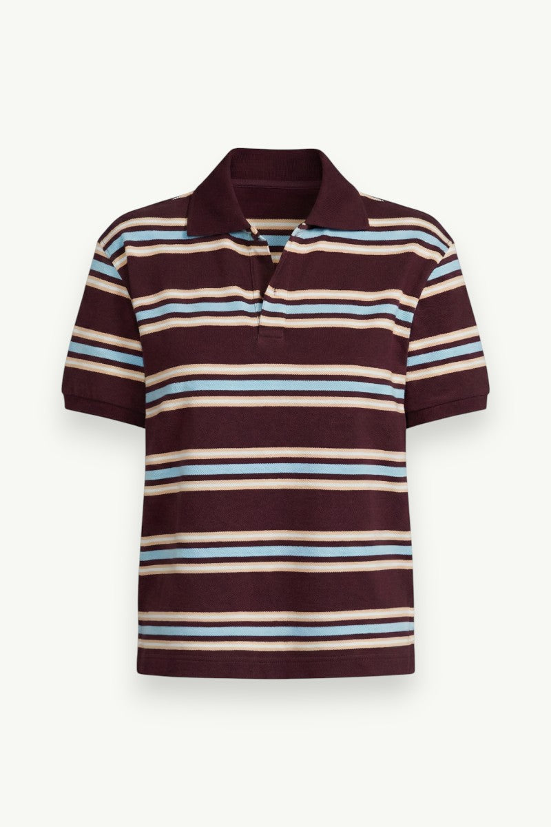 Striped Crop Polo Top