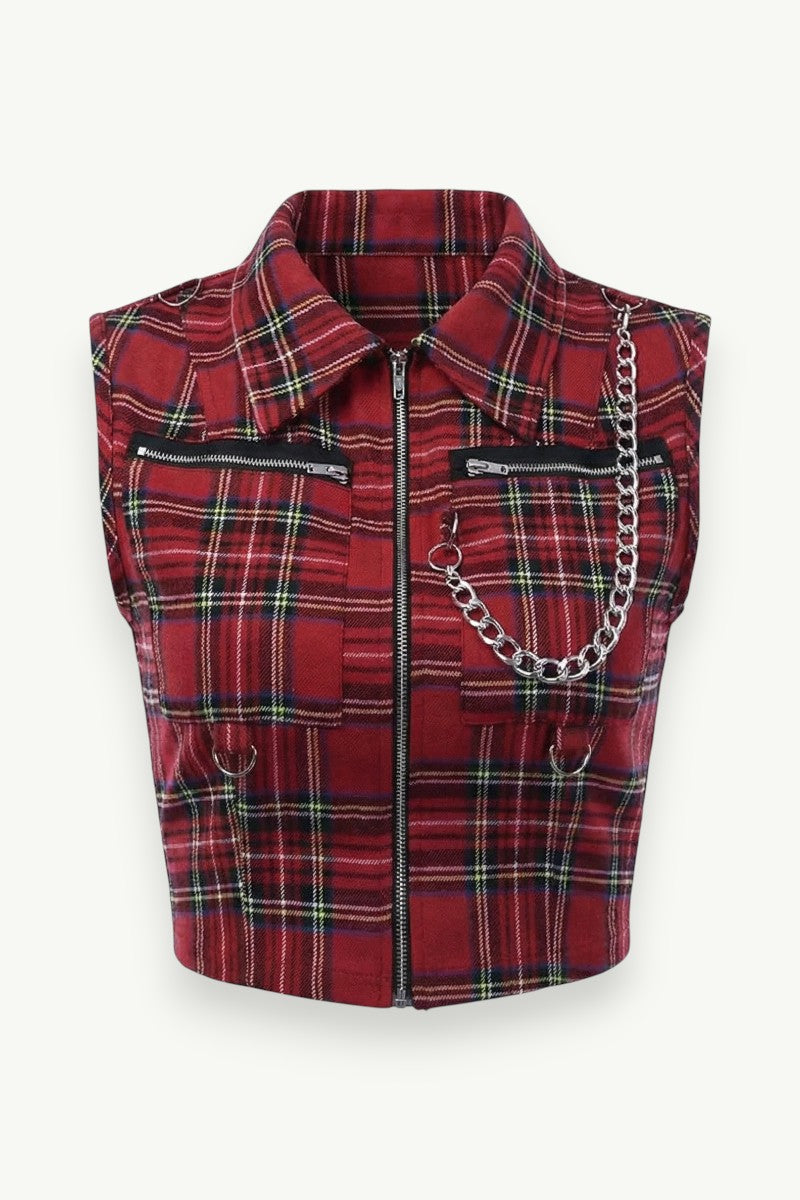 Plaid Punk Chain Crop Tank Top