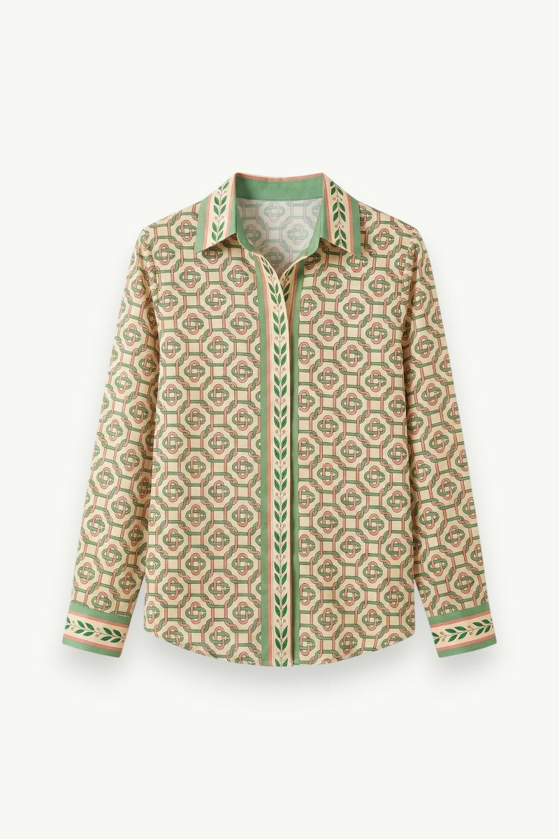 Elegant Printed Long-Sleeve Blouse