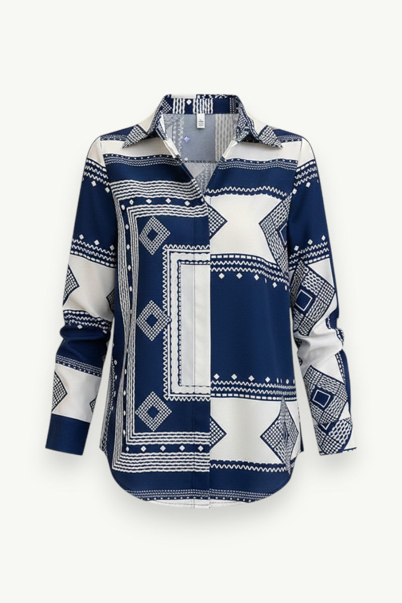 Elegant Printed Button-Down Blouse