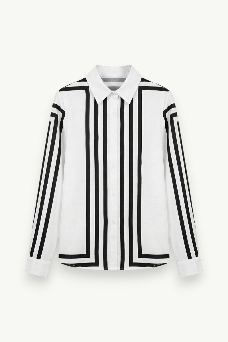 Printed Striped Long-Sleeve Work Blouse