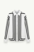 Printed Striped Long-Sleeve Work Blouse