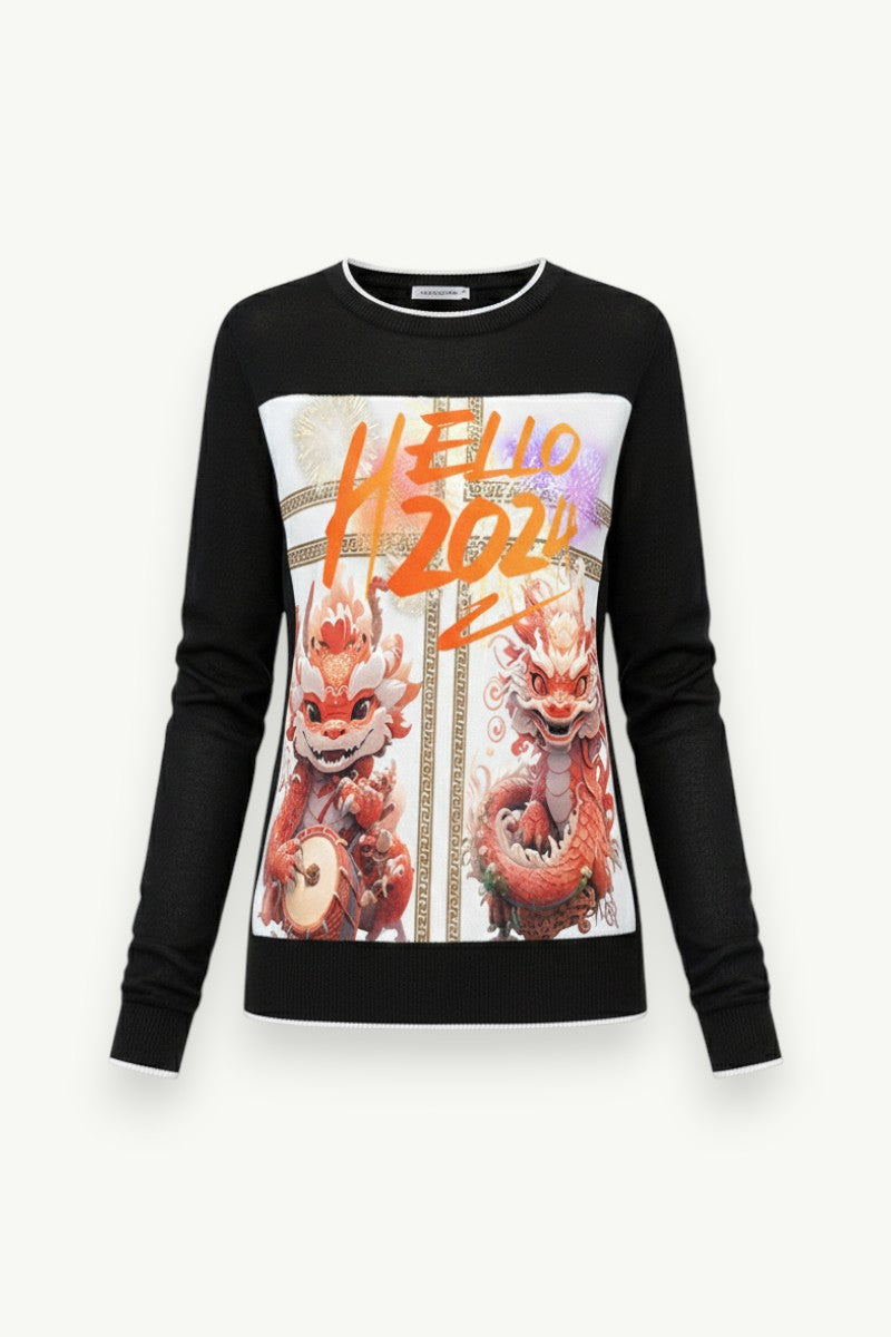 Printed Long-Sleeve Casual T-Shirt