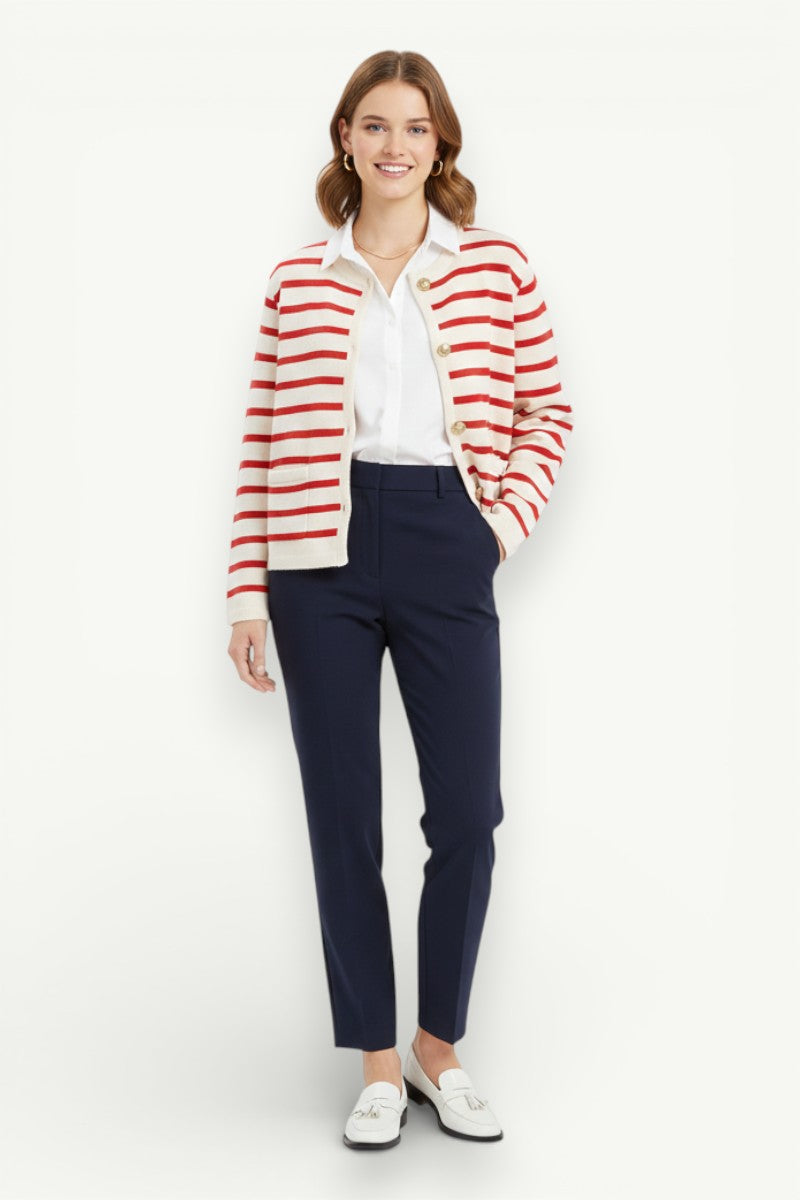 Striped Knit Button-Front Cardigan