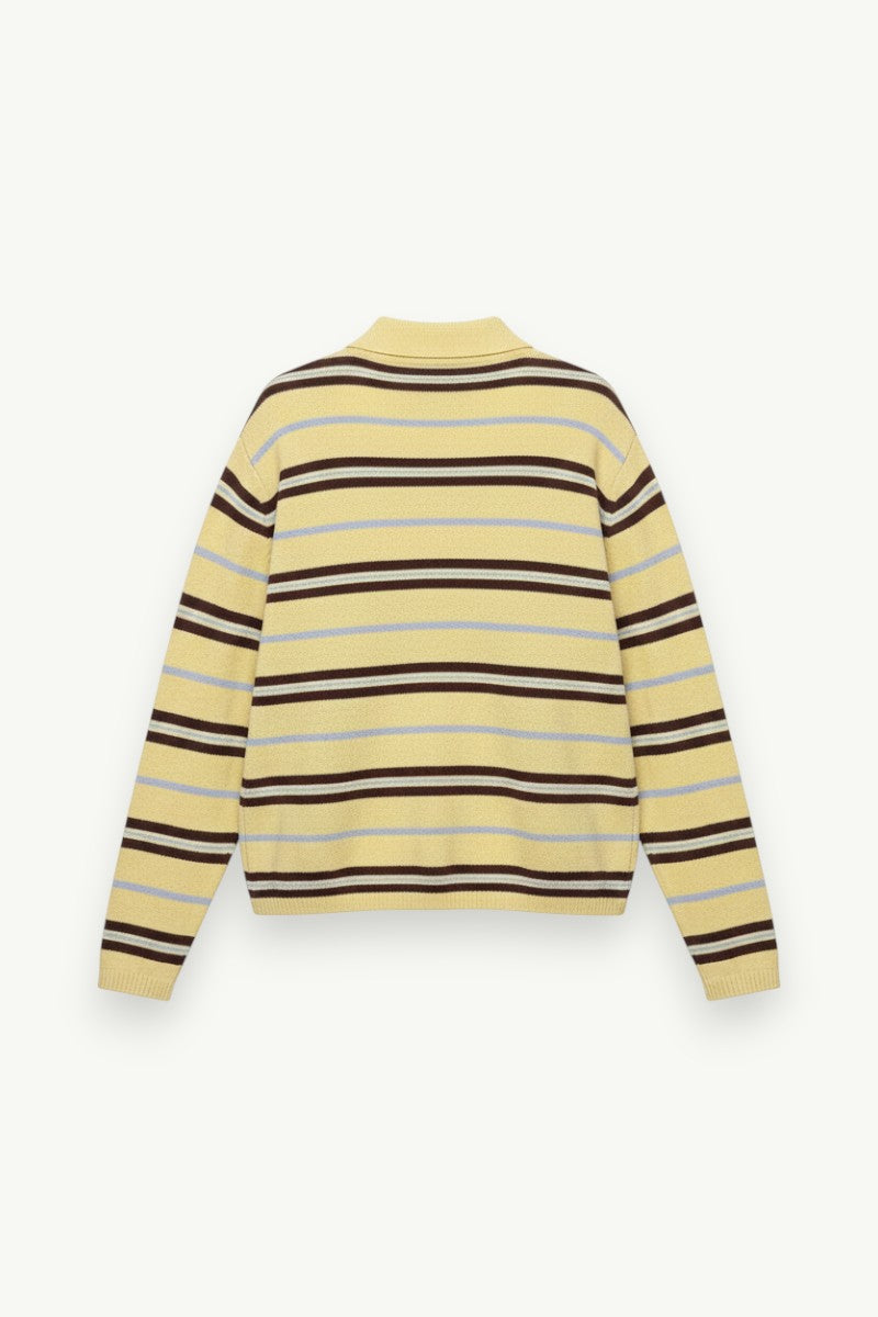 Patchwork Striped Collared Knit Sweater