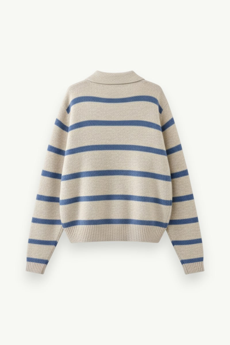 Knit Polo-Collar Hoodie Sweater