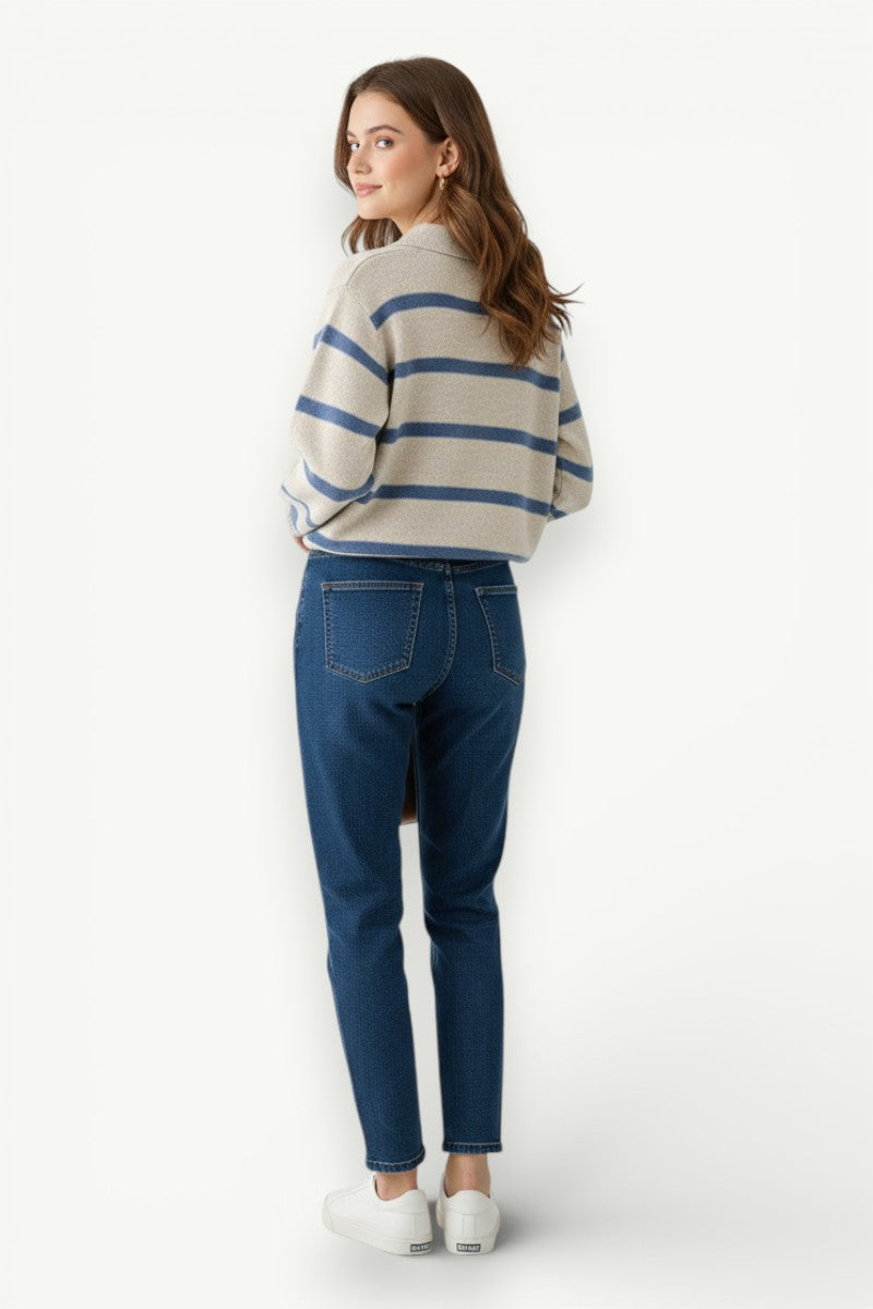 Knit Polo-Collar Hoodie Sweater