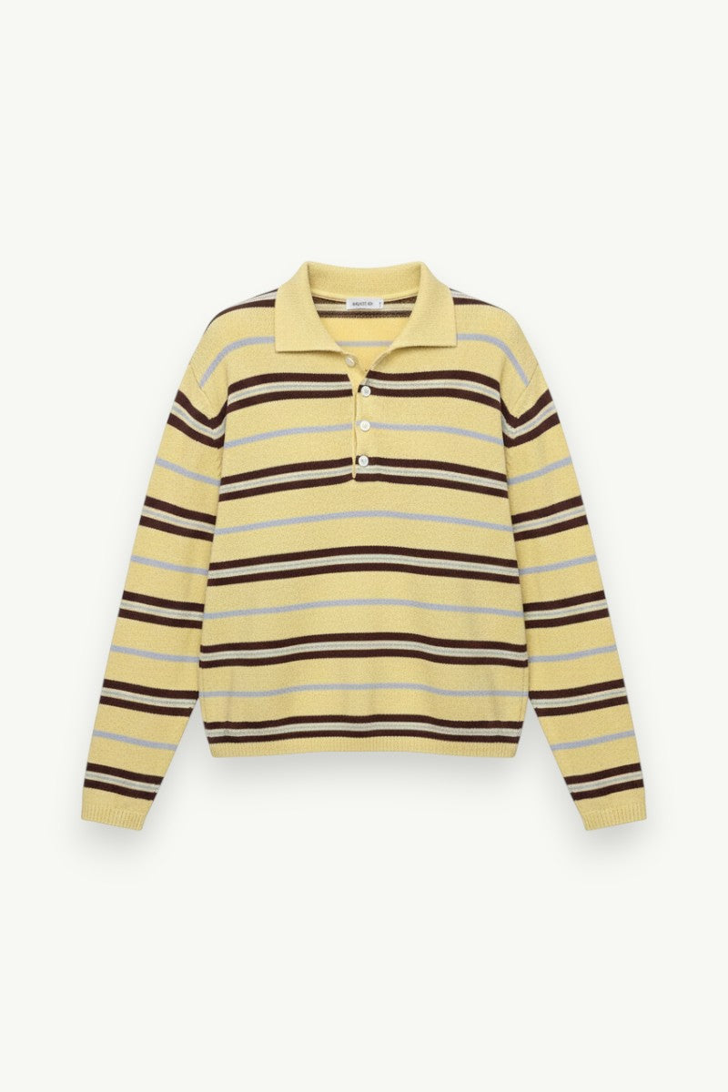 Patchwork Striped Collared Knit Sweater
