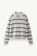 Knit Polo-Collar Hoodie Sweater