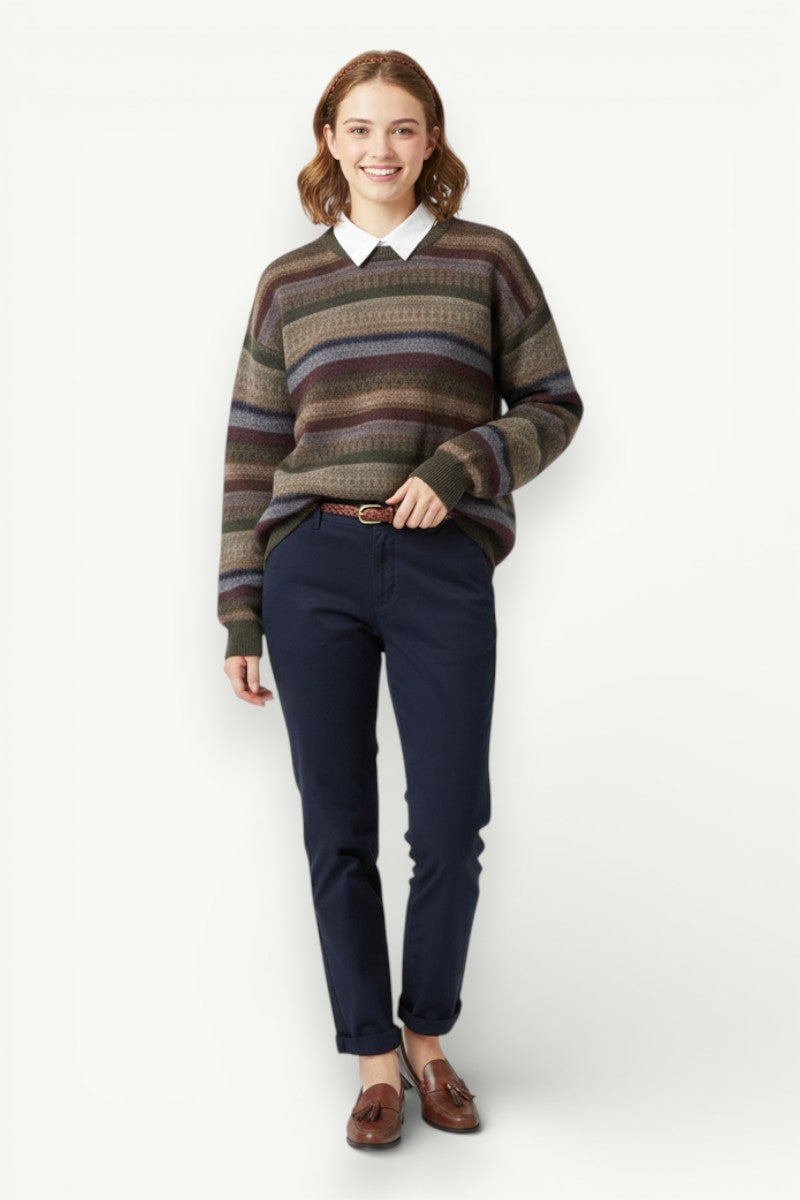 Retro Striped Knit Pullover Sweater