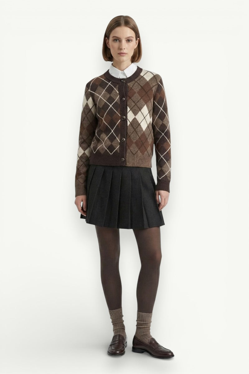 Argyle Button-Front Knit Cardigan