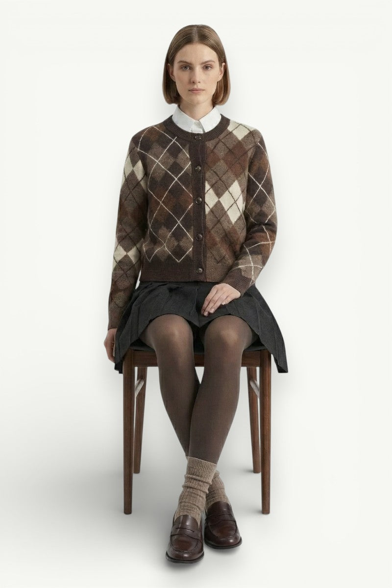 Argyle Button-Front Knit Cardigan