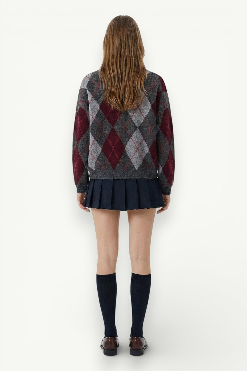 Plaid Jacquard Knit Pullover Sweater