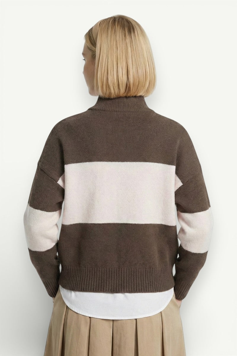 Retro Contrast Letter Zip-Up Knit Cardigan