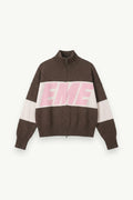 Retro Contrast Letter Zip-Up Knit Cardigan