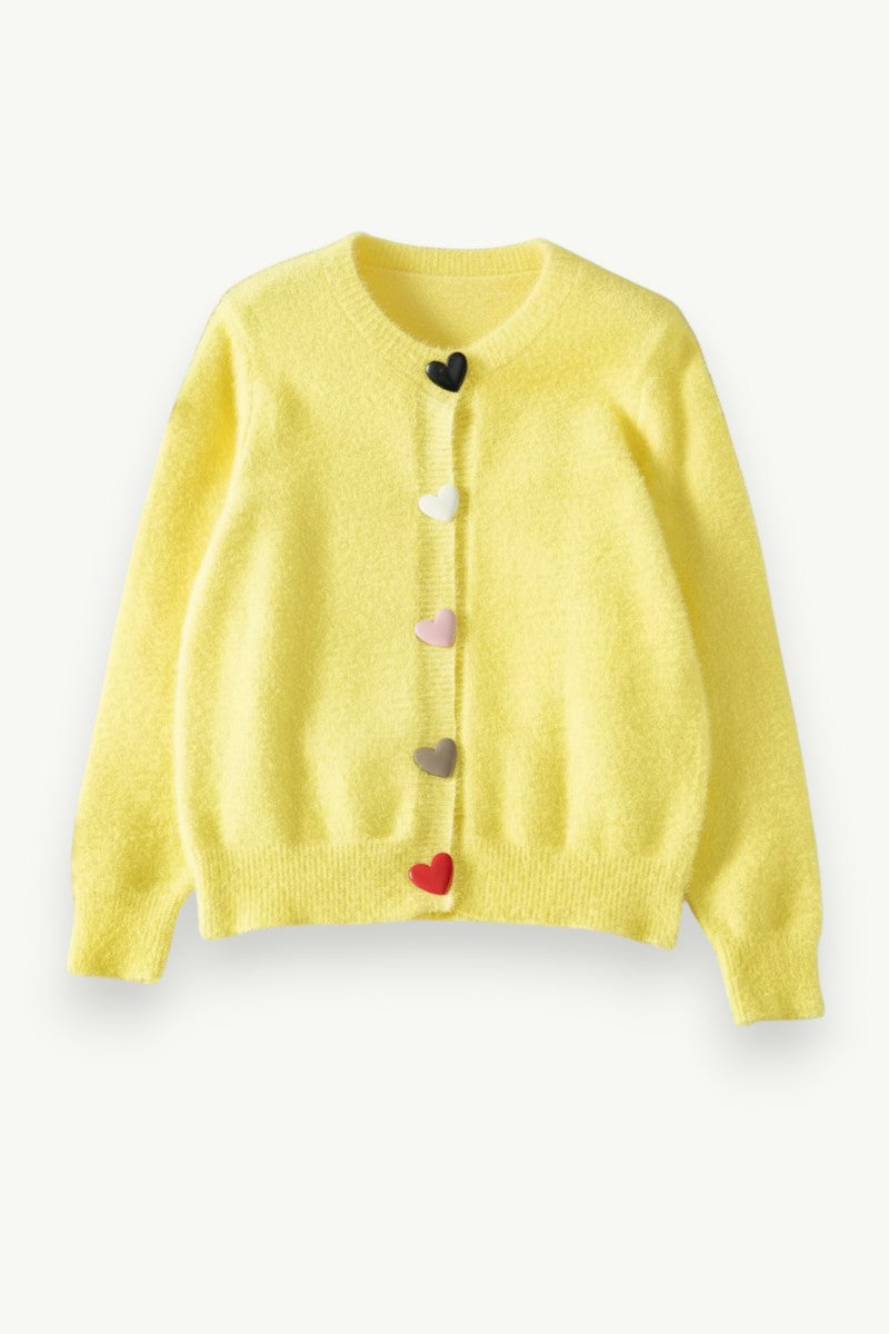Heart-Button Knit Cardigan