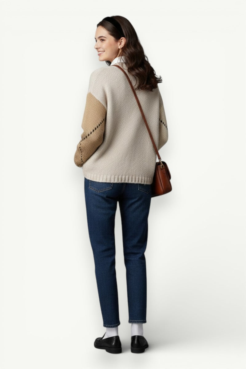 Argyle Color-Block Knit Pullover