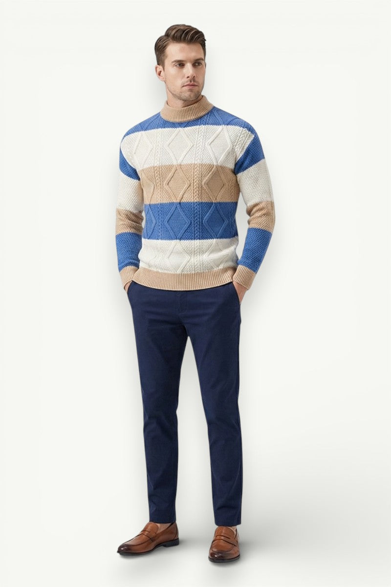 Patchwork Mock-Neck Pullover Sweater