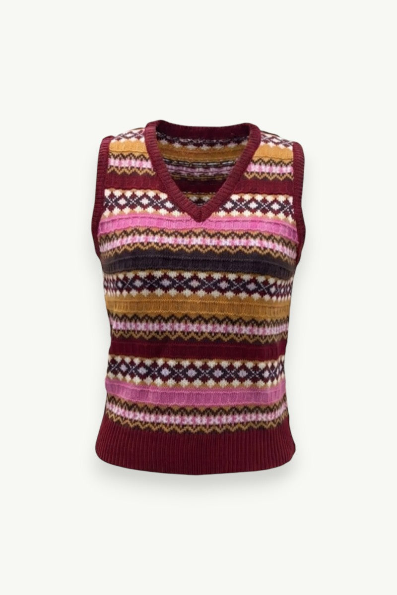 Striped V-Neck Knit Sweater Vest