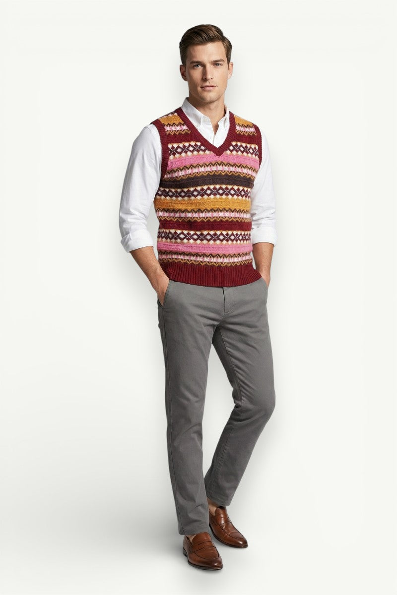 Striped V-Neck Knit Sweater Vest