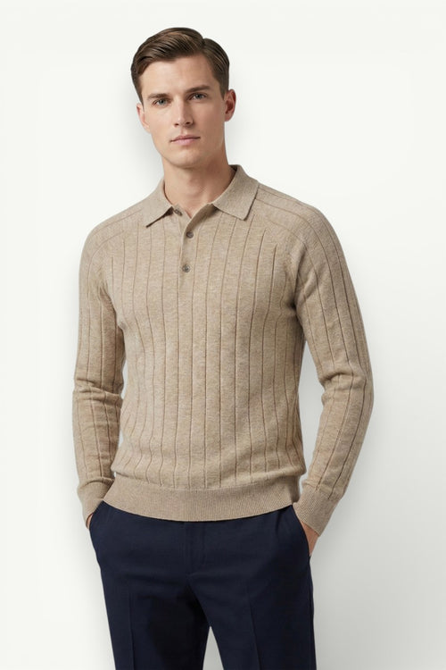British Slim-Fit Polo Collar Knit Sweater