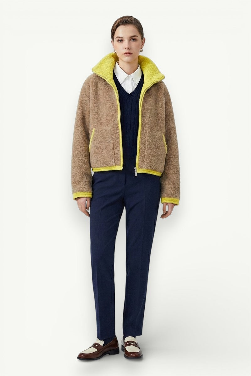 Color-Block Knit Bomber Jacket