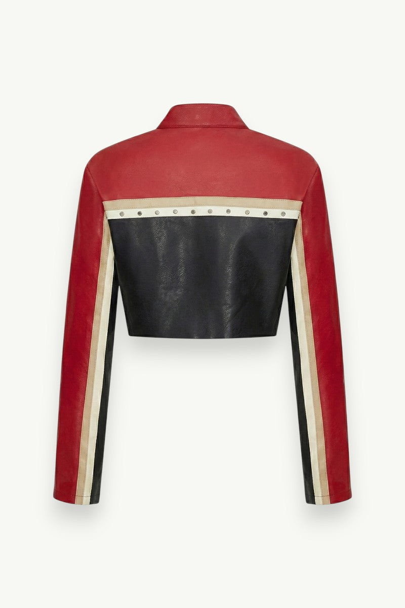 Punk Color-Block Crop Biker Jacket